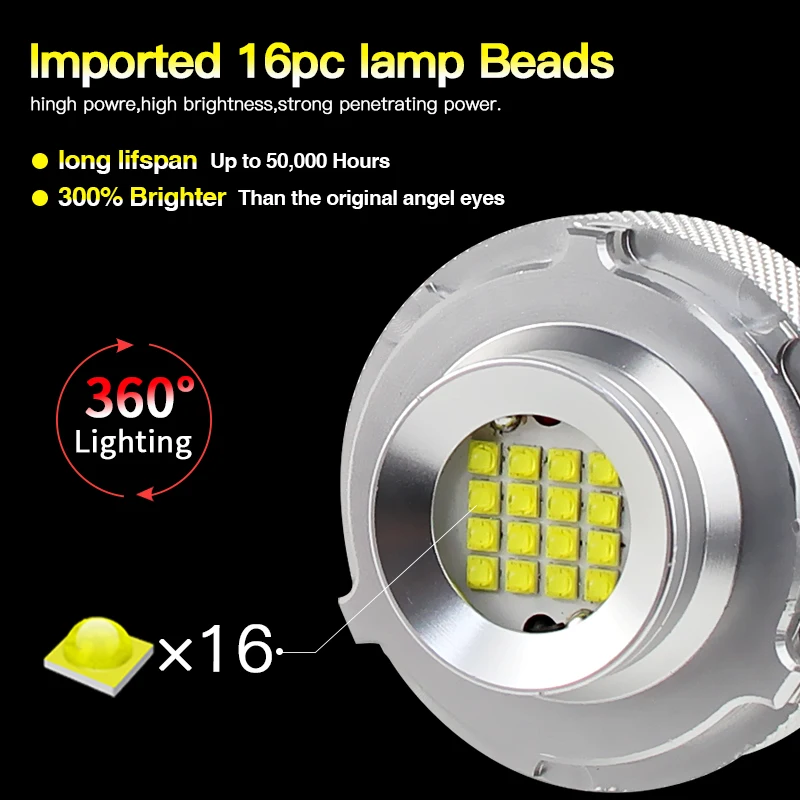 2 Phares LED COB 60mm Avec Anneau Halo - 45 SMD - 12V/24V - Blanc, Bleu, Rouge, Vert, Jaune (Couleur Au Choix)