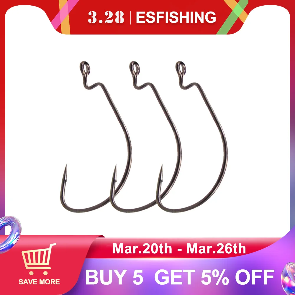 ESFISHING Offset Hook Carbon Steel Fishing Hooks Crank Big Bass Hook