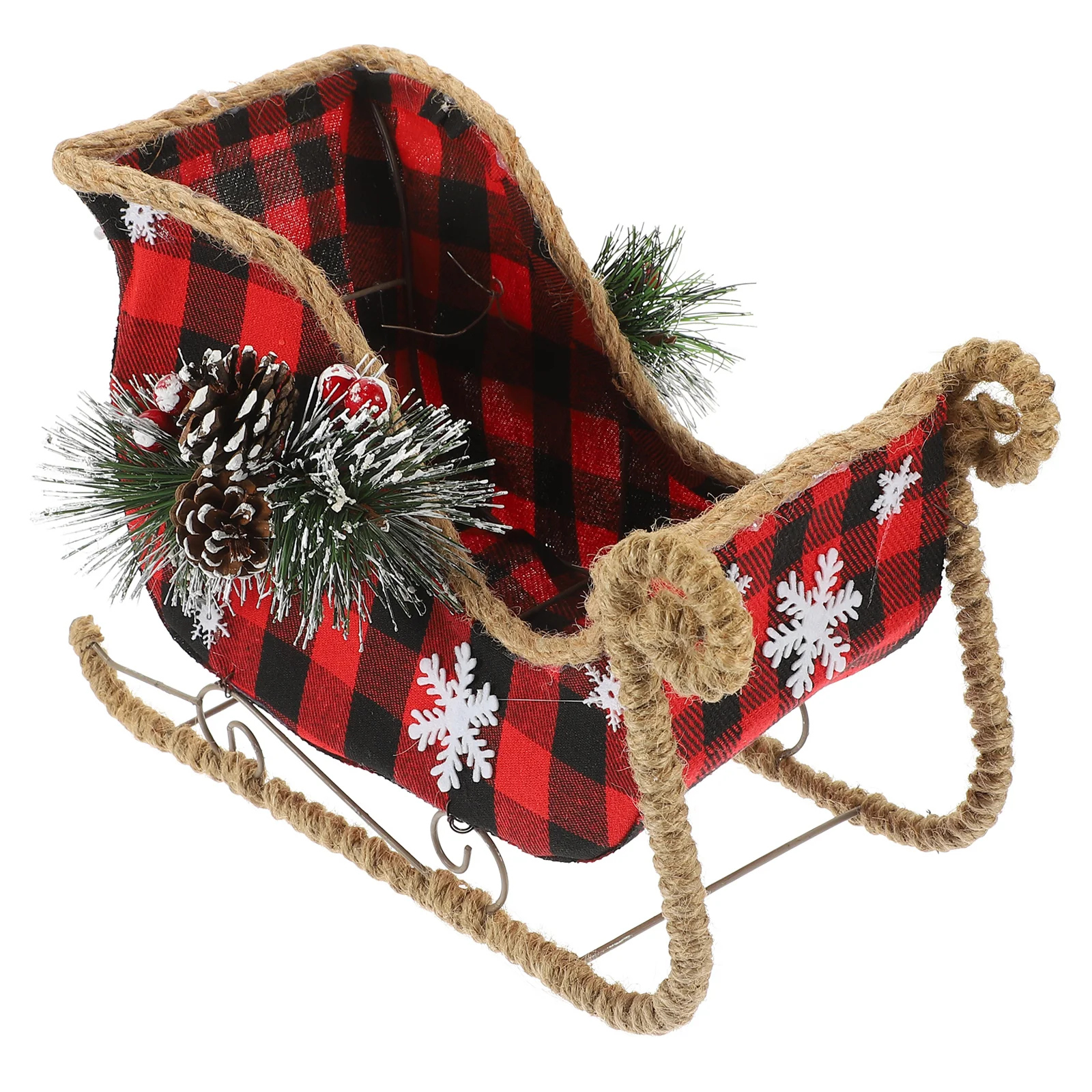 

Christmas Sleigh Decoration Santa Claus Sleigh Red Buffalo Plaid Table Centerpiece Holiday Decor Xmas Sled Ornament