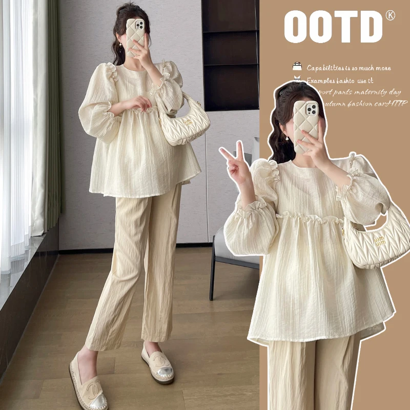 Spring Pregnant Women Irregular Shirt Ruffles Patchwork Puff Sleeve Plus Size Maternity Chiffon Blouses Sweet Pregnancy Clothes maternity tops