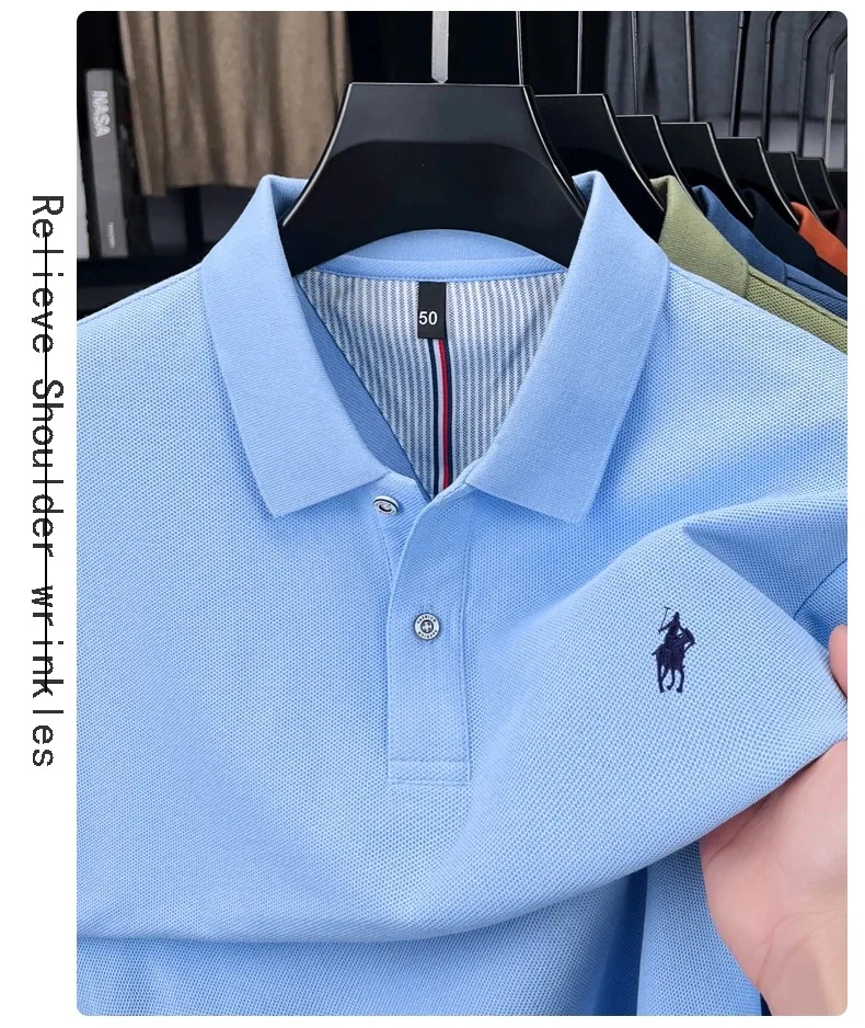 100% reine Baumwolle Luxus Herren Langarm-Poloshirt Designer-Marke Paul mit Pony-Stickerei Weicher Komfort Frühling Herbst Casual T-Shirt – Detail 24