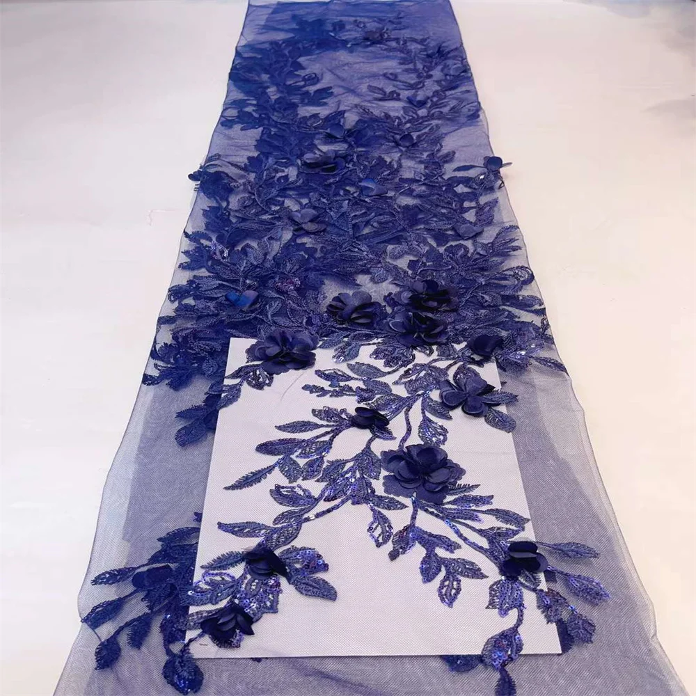

2023 purple 3D Flower Lace Fabric With Pearls High Quality French Heavy Bead Tulle African Fabric For Wedding Party Dress hx-240