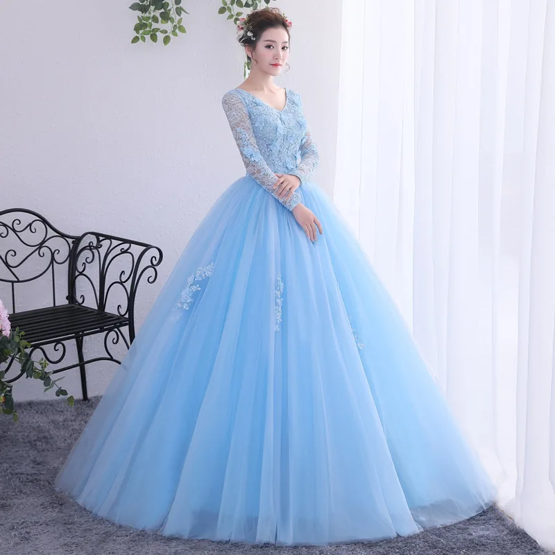 DSP Elegant Full Sleeves 15 Quinceanera Dresses with Appliques Women's Graduation Dresses Evening Party Dress Prom Gown