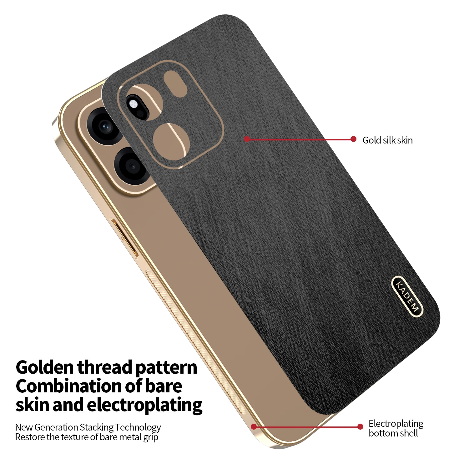 Luxury Gold Silk Skin Shockproof Case with PU Leather Cover
