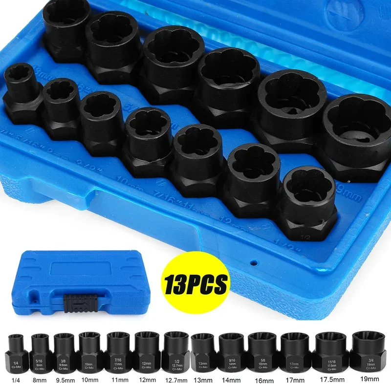 10/13Pcs Impact Damaged Bolt Nut Remover Extractor Socket Tool Set Nut Removal Wrench