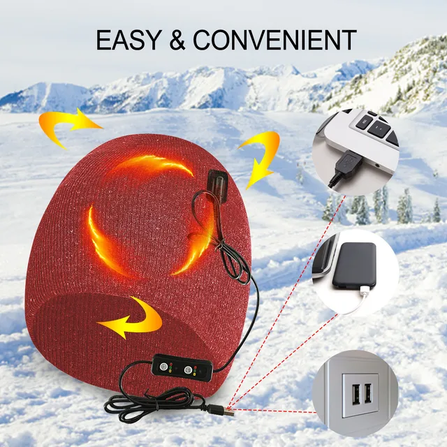 ThreeLevel Temperature Control Electric Heating Hats Knitted Hat Thermal Rechargeable Heat
