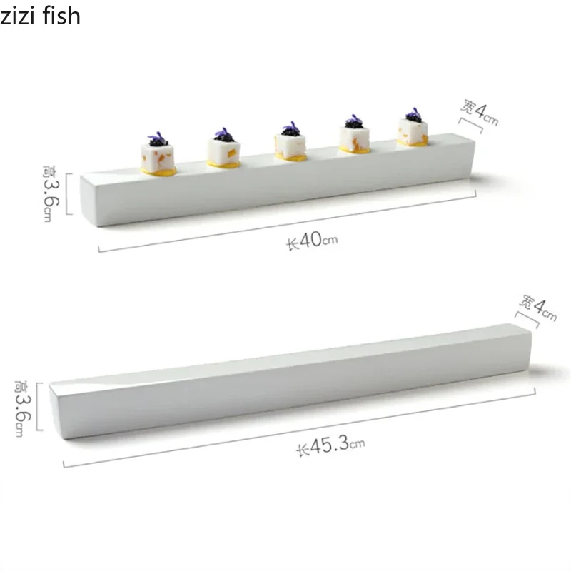 Pure White Ceramic Long Strip Plate Square Dessert Plate Sushi Plates Snack Plates Molecular Cuisine Specialty Tableware