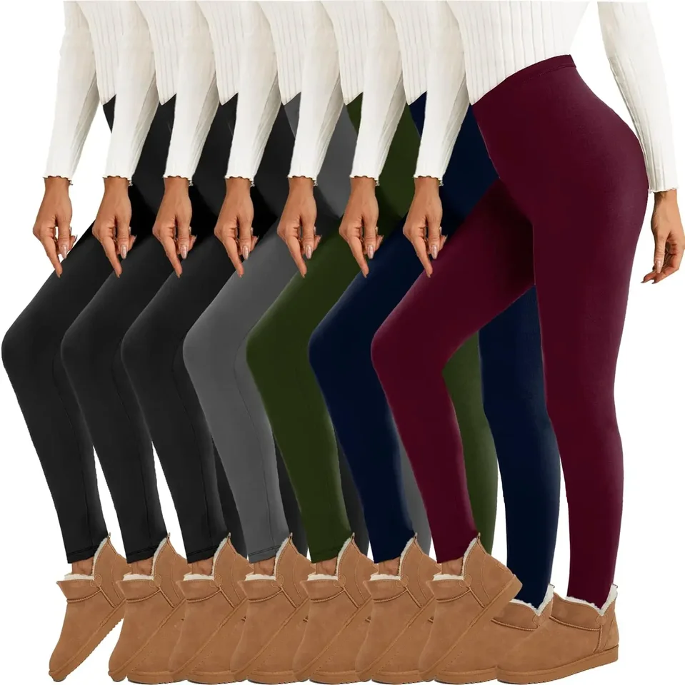 Leggings Invernali Termici In Pile Per Donna – Foderati, Vita Alta, Elasticizzati, Caldi, Colore Rosso, Taglia Unica - 6