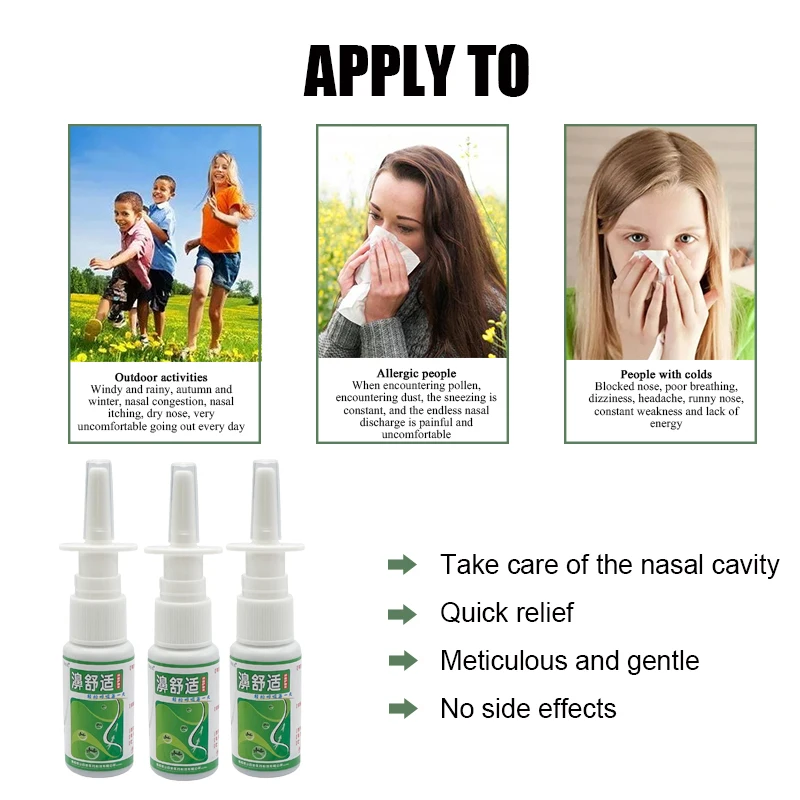 

3pcs 20ml Nasal Spray Chronic Sinusitis Care Antibacterial Solution Stuffy Nose Relieve Liquid Treat Rhinitis Medical Dressing