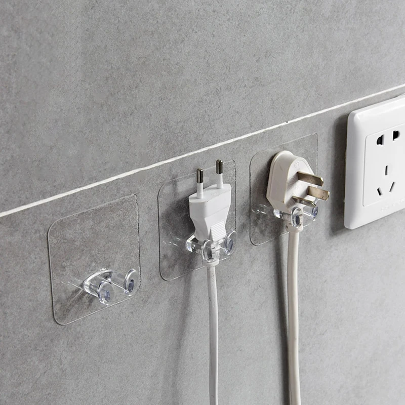 Power Plug Bracket 20/40PCS Hook Tidy Hanging Rack PVC Wall Hook Strong Adhesion Seamless Transparent Waterproof Kitchen Bathroo