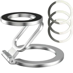 Revolutionary Magnetic Dual - Sided Phone Stand & Ring Holder Kickstand (Silver Metal 3 Rings)