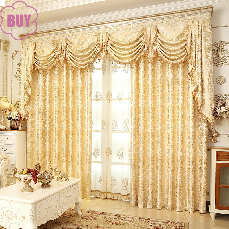 European Style Curtains For Living Dining Room Bedroom Luxury Golden