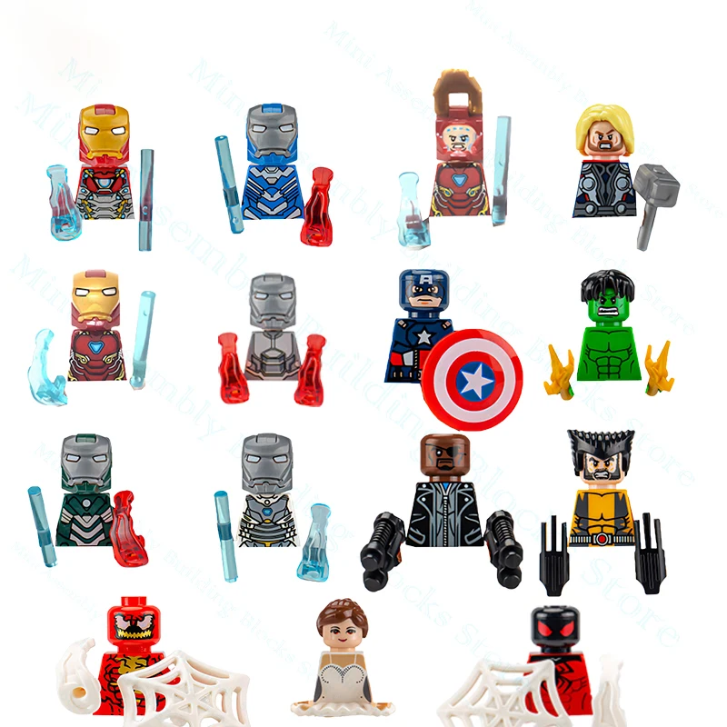 Cartoon Building Blocks Iron Man War Assemblare Dolls Machine America Hulk Spider-Man Captainthor Toys For Boys Regali Di Compleanno