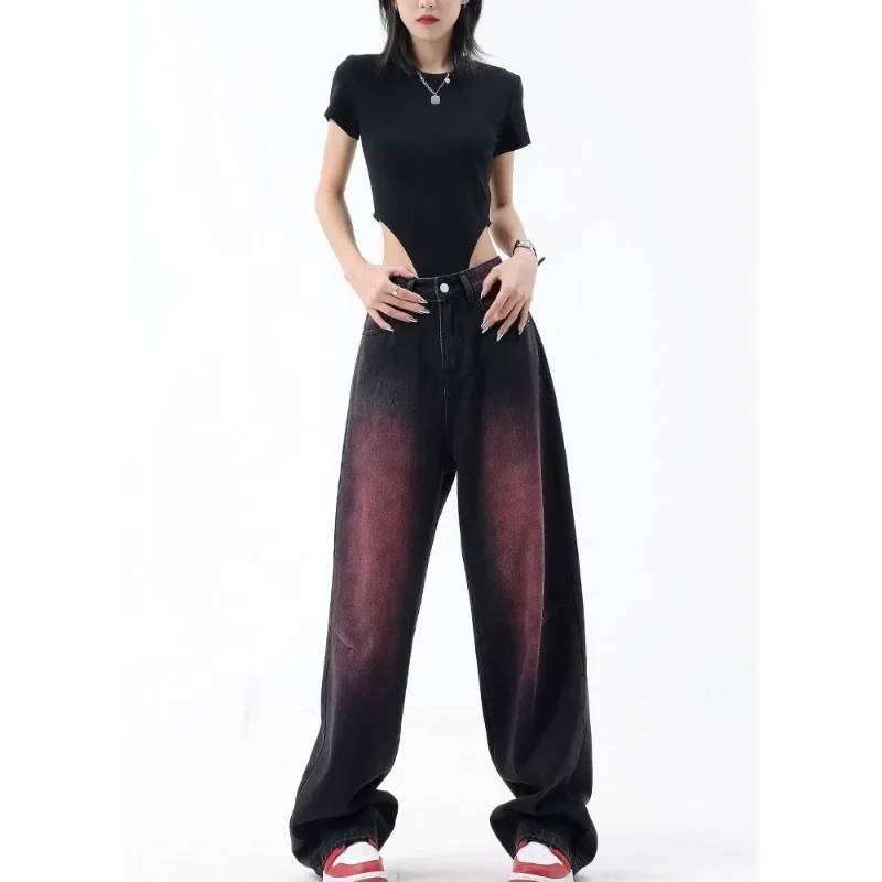 

Women's Y2K Harajuku High Waist Vintage Loose Jeans Pants American Retro Streetwear Wide Leg Baggy Tie Dye Denim Trouser