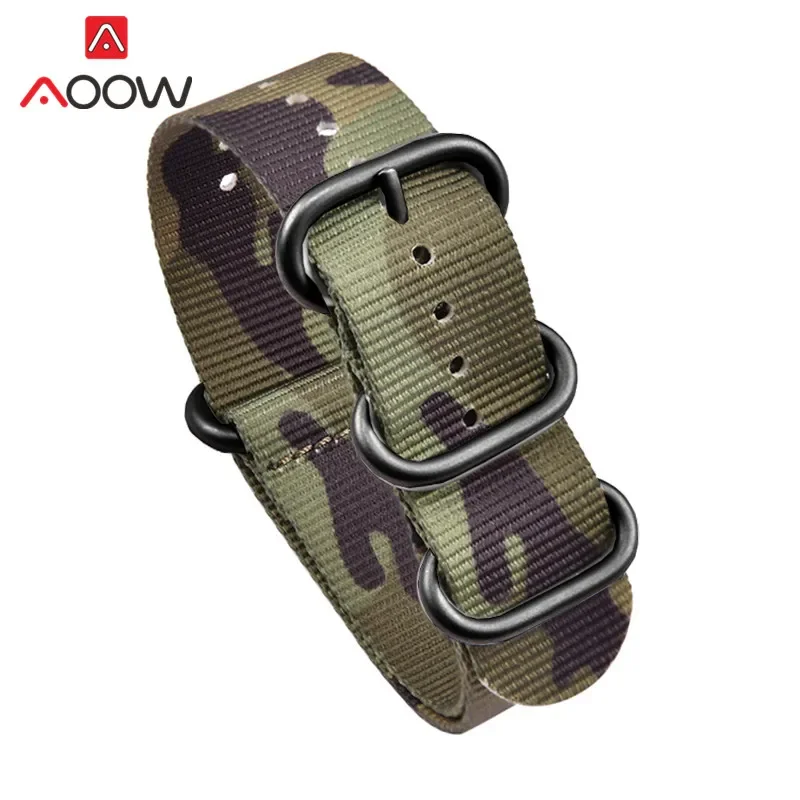 Durable Camo Military-Style Nylon Watch Band with Stainless Steel Buckle
