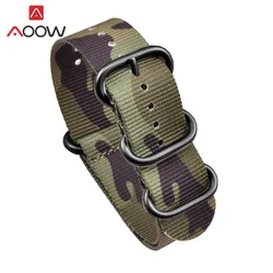 Durable Camo Military - Style Nylon Watch Band with Stainless Steel Buckle - 22mm (Camo 5 black)