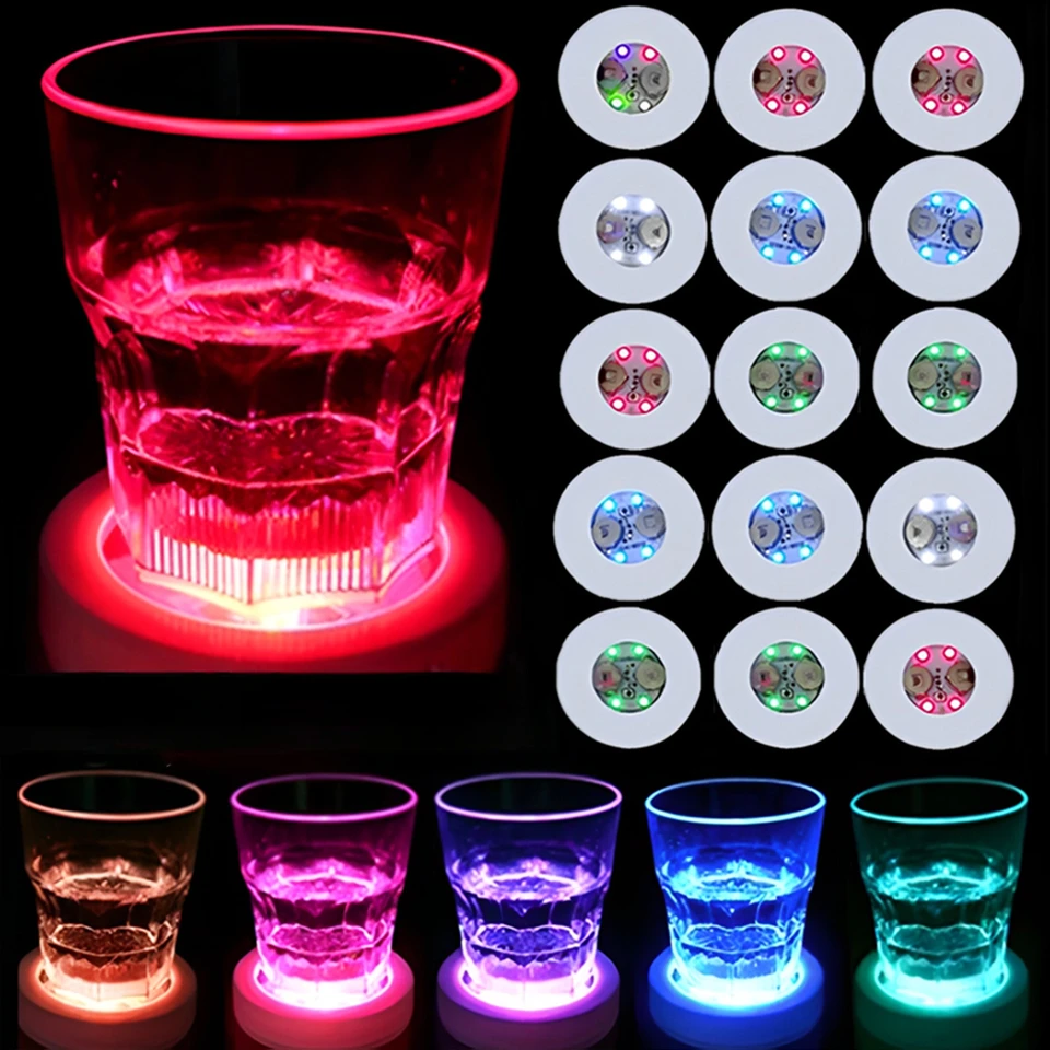 Luci LED Luce fino Sottobicchieri, 10/20 Confezione 4 LED 3 Modalità LED Bottiglia Bere Adesivi Sottobicchiere Bottiglia Coppa Imbottitura Luminoso Tappetino per Asta Club Festa