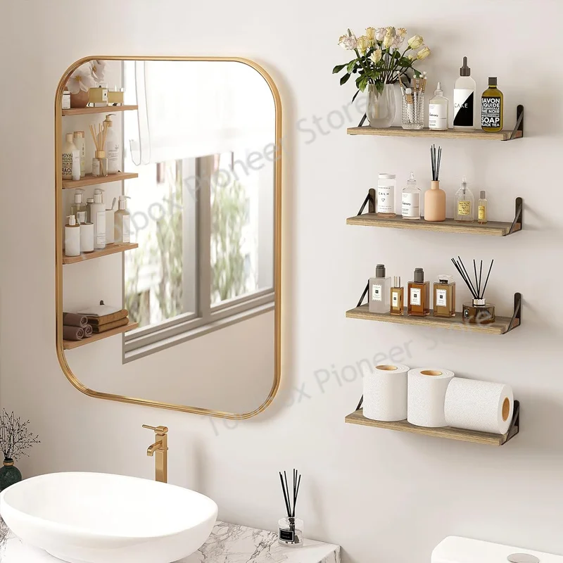 Wooden Wall Shelves Solid Wood Wall Hanging Floating Storage Shelf Bathroom Accessories Simple Design Shelves Supplies 6
