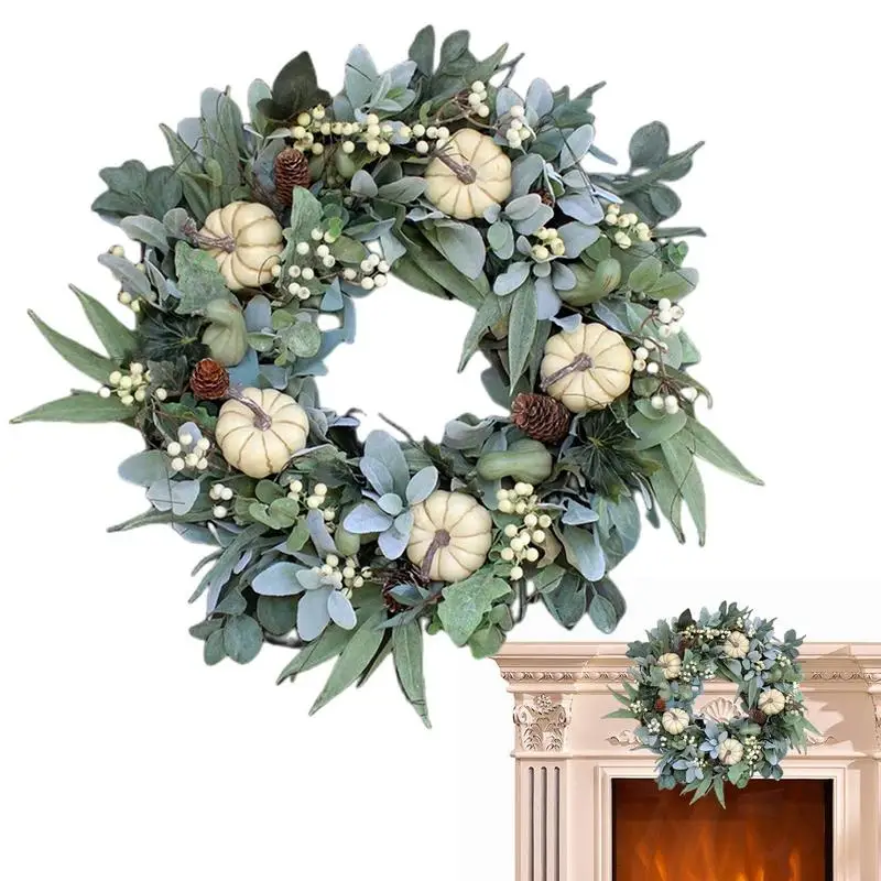 

Fall Wreaths Autumn Front Door Wreath Halloween Decoration Pumpkin Berry Maple Leaf Artificial Wreaths Home Decorations