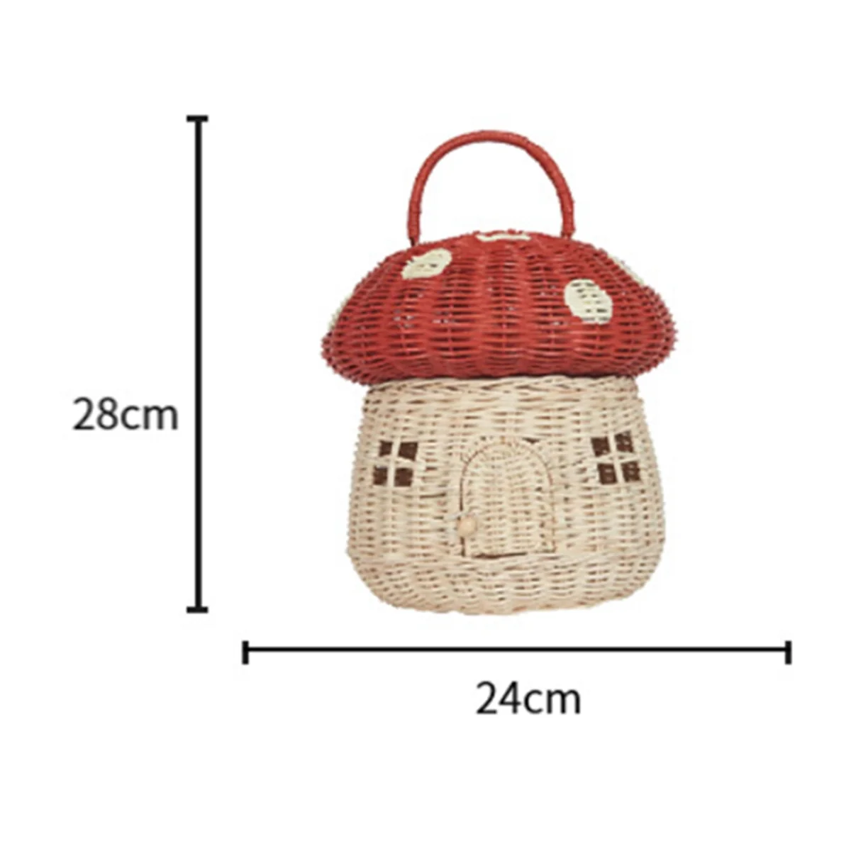 Handmade Rattan Mushroom-Shaped Storage Basket- Cute Handmade Handcrafted Gift Decoration Artwork Rattan, Red 6