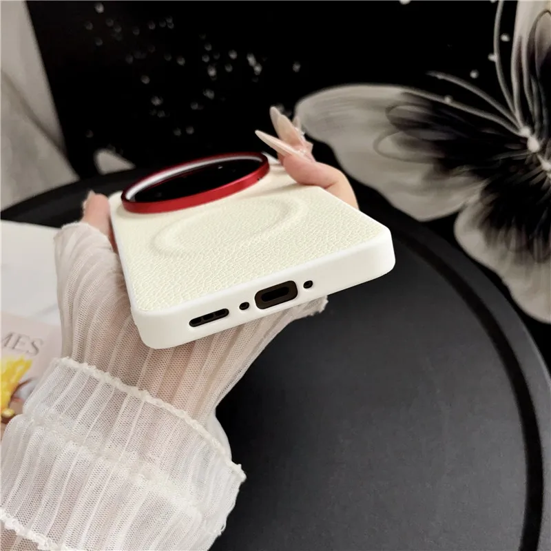 Luxury Magnetic Lychee Pattern PU Leather Non-Slip Phone Case with Metal Camera Frame