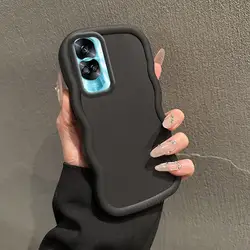 Minimalist Shock - Absorbing Silicone Phone Case - Solid Color Wave Design - Honor 90 Lite (Black)