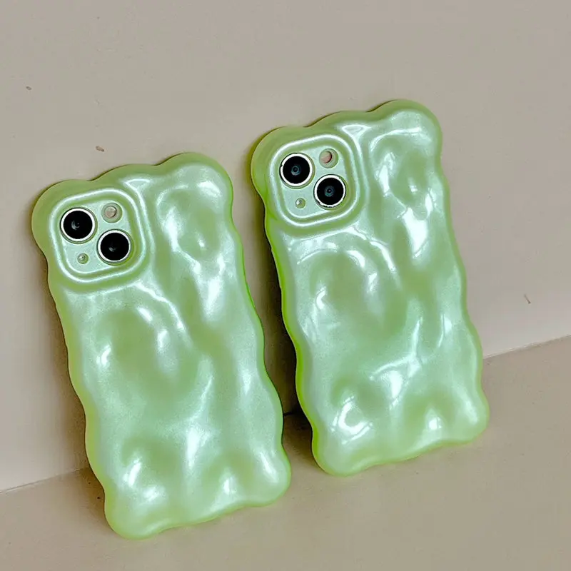 3D Meteorite Irregolare Wave Green Summer Glossy Case Per Iphone 14 13 12 11 Pro Max Soft Antiurto Full Lens Protection Cover