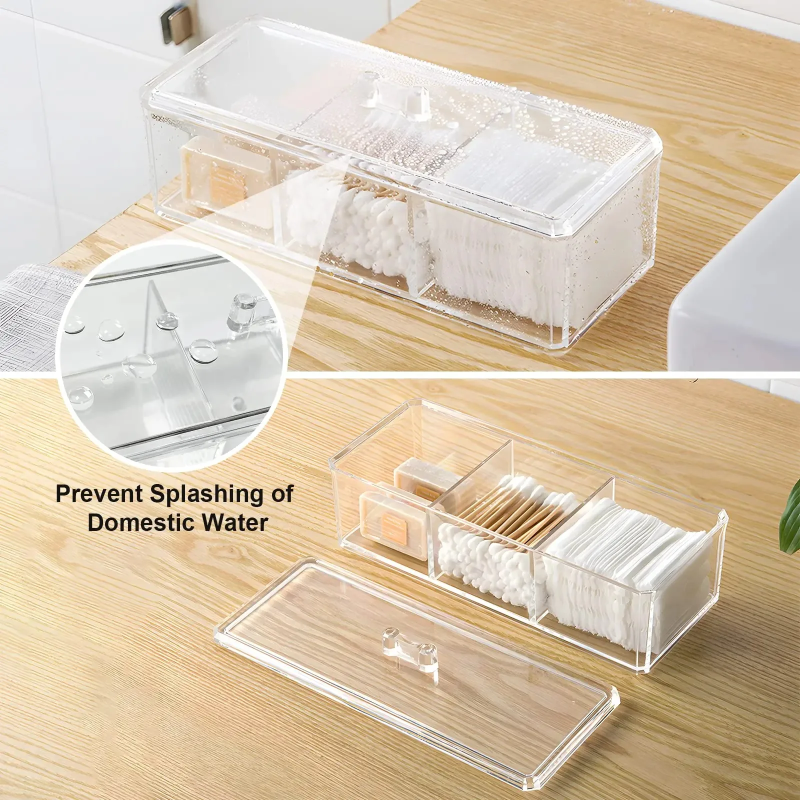 Qtip Holder, Cotton Swab and Ball Dispenser 2 Layer with Lid Clear Acrylic Bathroom Canisters Cotton Pad Organizer Bathroom 5
