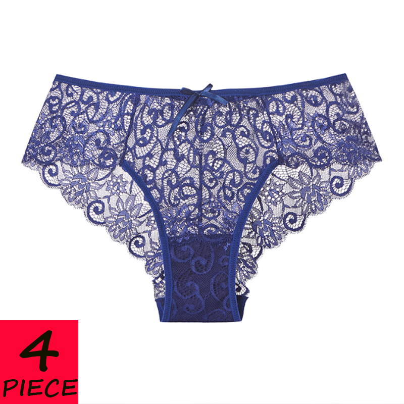 4PCS/SET Sexy Lace Panties Women Briefs Underwear Female  Seamless Lingerie Low Waist Hollow Out Transparent Underpants