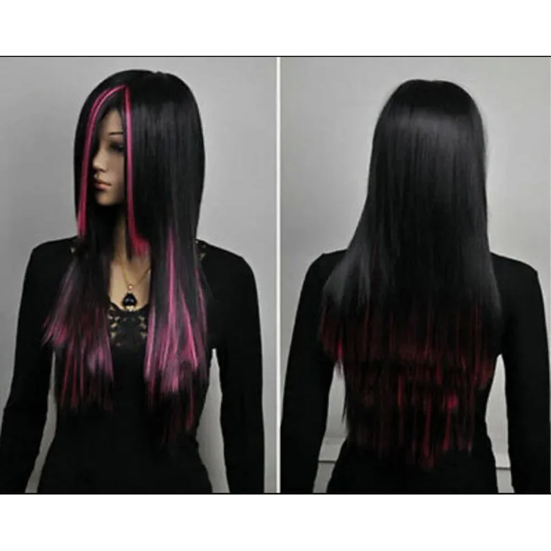 

WIG Women Long Straight Hair Bla Pink Mixed Lolita Heat Resistant Cosplay Full WIG 84