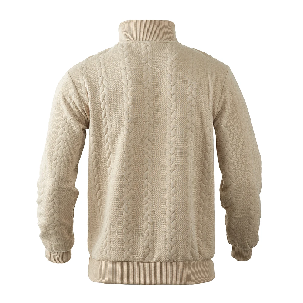 Men's casual Henry collar sweater long sleeve knitted stand collar top zipper solid color hoodie pattern fashion men's wear 2
