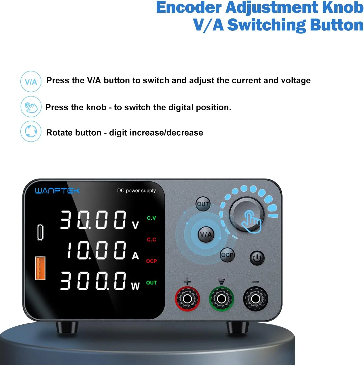 Fonte Ajustável 30v 10a da Fonte de Alimentação do Laboratório de Wanptek dc Fonte de Alimentação 110v 220v para o Telefone Celular 5v 2a