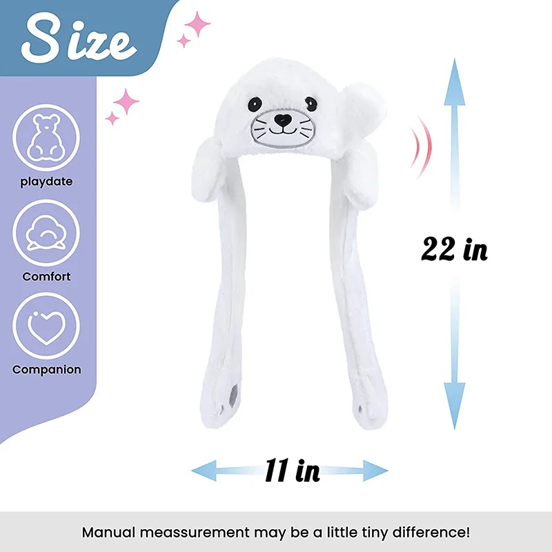Seal Animal Ear Move Hat White Plush Bunny Ears Moving Jumping Up Toys Dress Up Funny Cosplay Party For Kids Christmas Gift party supplies,plush toys,plush hat toys