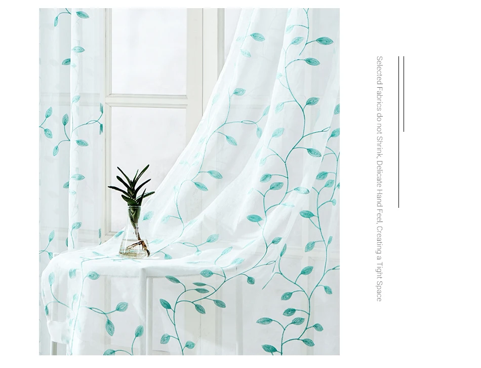 BILEEHOME Embroidered Leaves Tulle Curtains for Living Room Bedroom Kitchen Sheer Voile Curtains Window Treatment Drape Panel