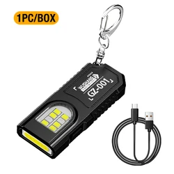 Compact USB Rechargeable LED Keychain Flashlight with Pen Clip and Magnetic Base (Black)
