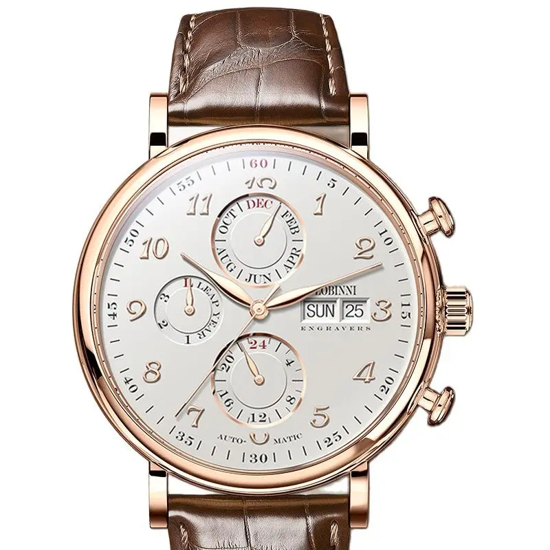 Men's Watches Switzerland LOBINNI Luxury Brand Perpetual Calendar Multi-function Seagull Automatic Mechanical Sapphire Mechanical Watch L13019-6