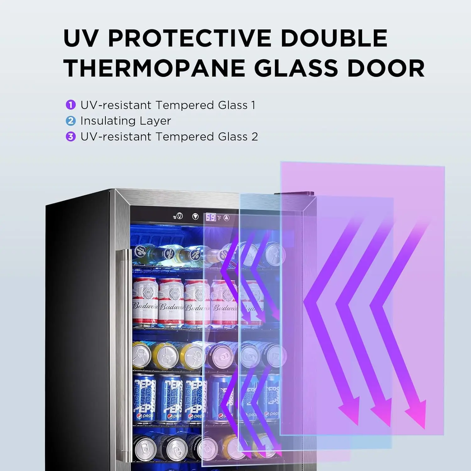 37 Bottle Freestanding Fridge with Stainless Steel Reversible Glass Door, 145 Can Beverage 4