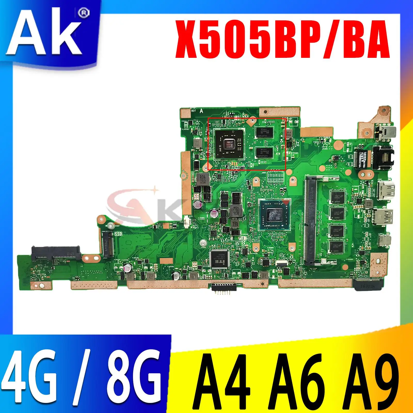 

X505BA A4/A6/A9 CPU 4G/8G RAM UMA/PM Laptop Motherboard For Asus X505BP K505B X505B X505BA A580B X505BAB Notebook Mainboard Used