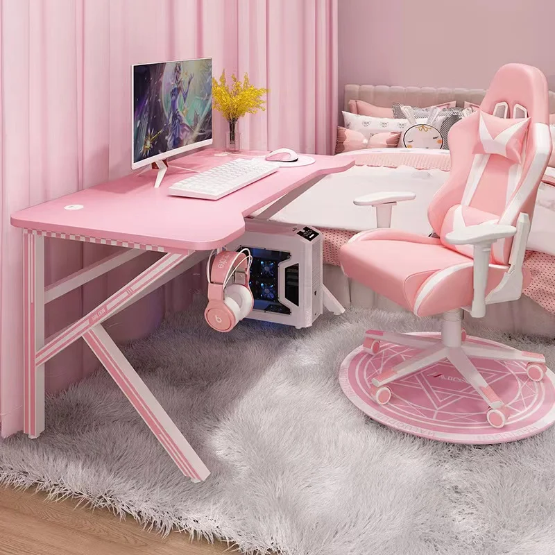 Pink Gaming Desk Girls Study Desk Laptop Table Computer Table white Live Gamer Home Live Desk Bedroom Desktop Gamer Desk