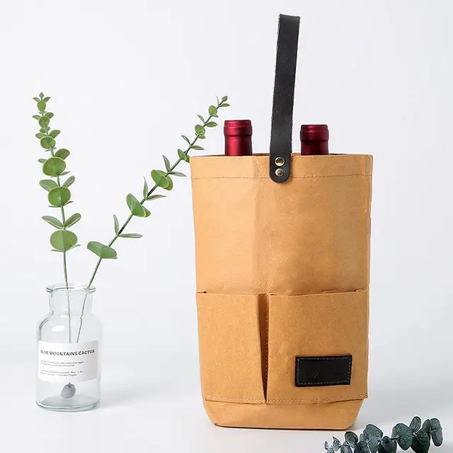 Kraft Papírzacskók, Vastag Papír Bor Ajándék Táskák 2 Üveg Borhoz - Egyszerűen Tervezett Jó Borhoz, Méhekhez - Image 2