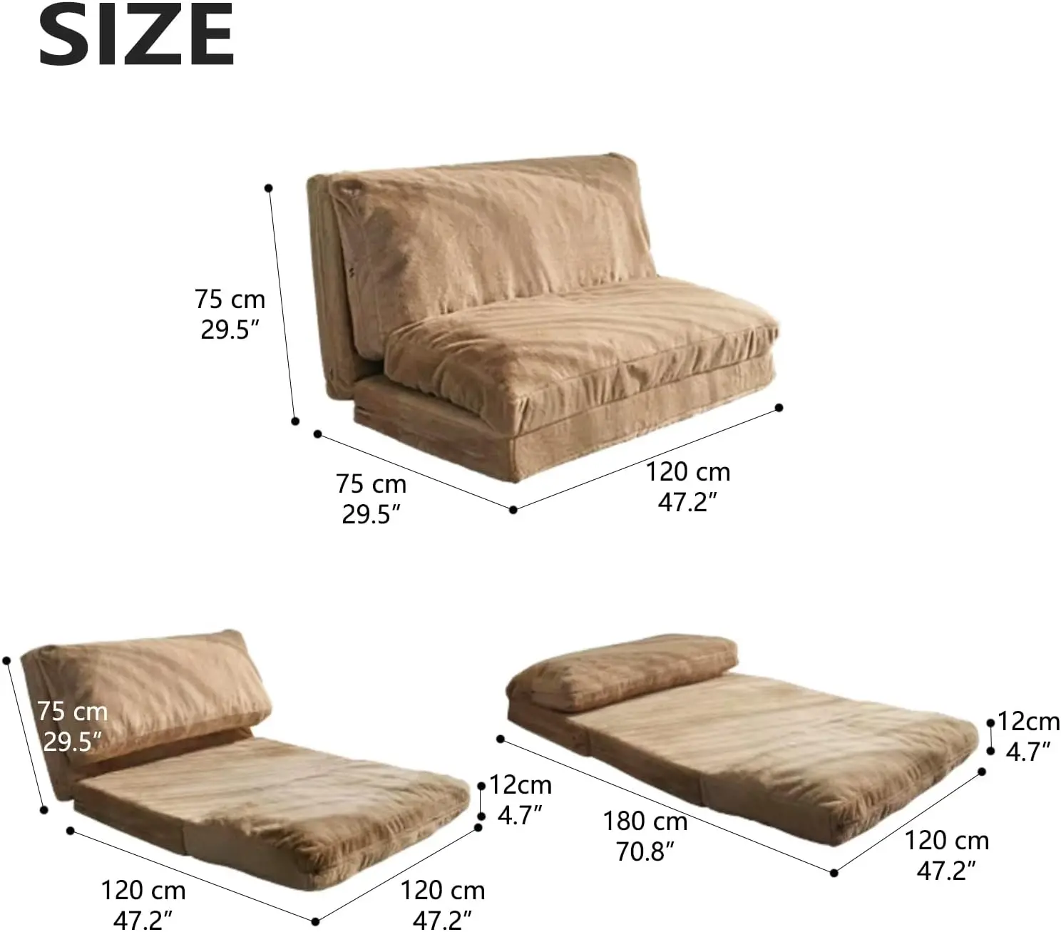 Medium Folding Matress Sofa Bean Bag Bed Foam Filling Folding Matress Sofa Includes Removable and Machine Washable Cover