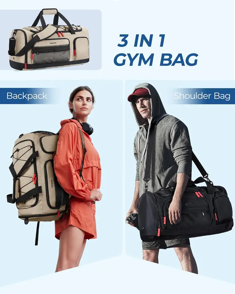 Outplea Sports Gym Bag With Shoe Compartment & Wet Pocket, Waterproof Gym Duffle Bag For Women Men, Travel Duffel Bag Backpack For Sports Fitness Yoga - View #4
