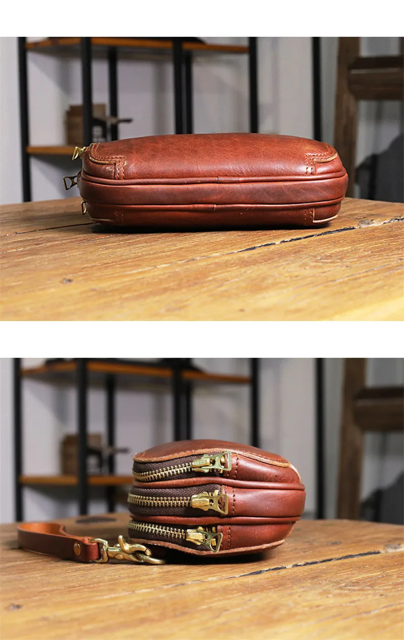 Vintage hand-stitched genuine leather men's clutch bag business