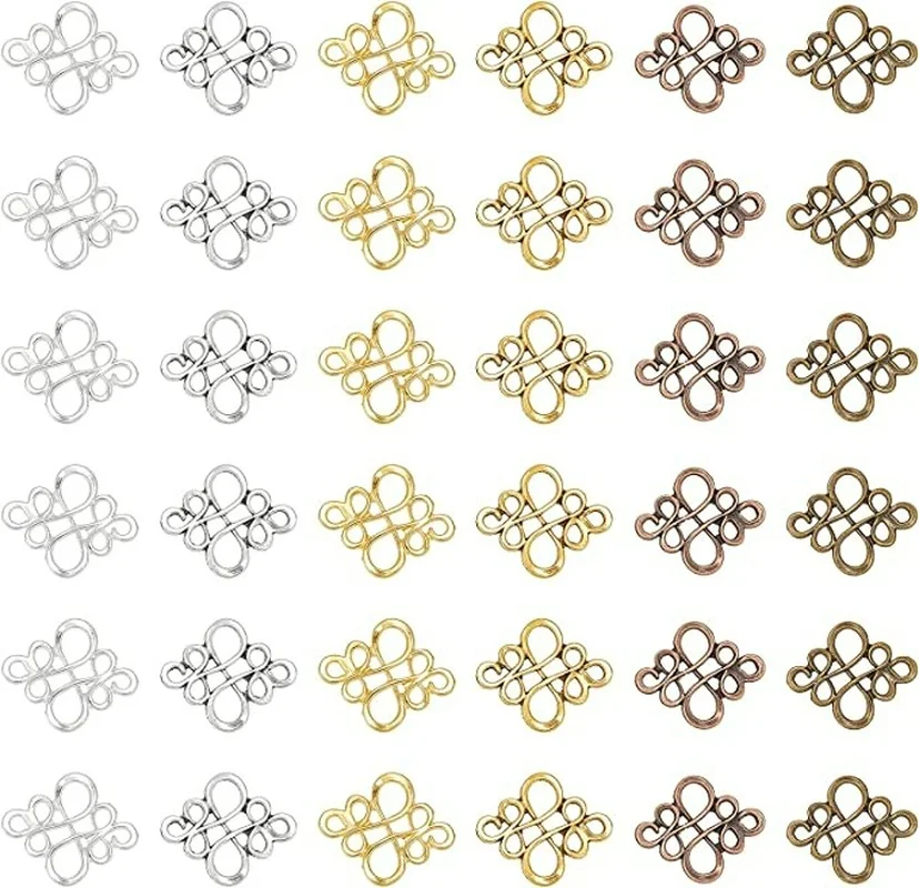 NBEADS 50PCS 패션 티벳 스타일 링크 커넥터 중국어 매듭 레드 구리 22x18.5x1mm 쥬얼리 목걸이 DIY 만들기