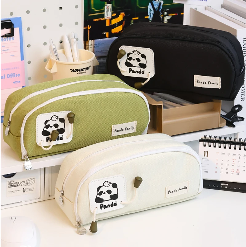 Cute Panda Family Pencil Bag Large Capacity Multilayer Zipper Pencil Case Student Pen Box Storge for School Stationery Supplies