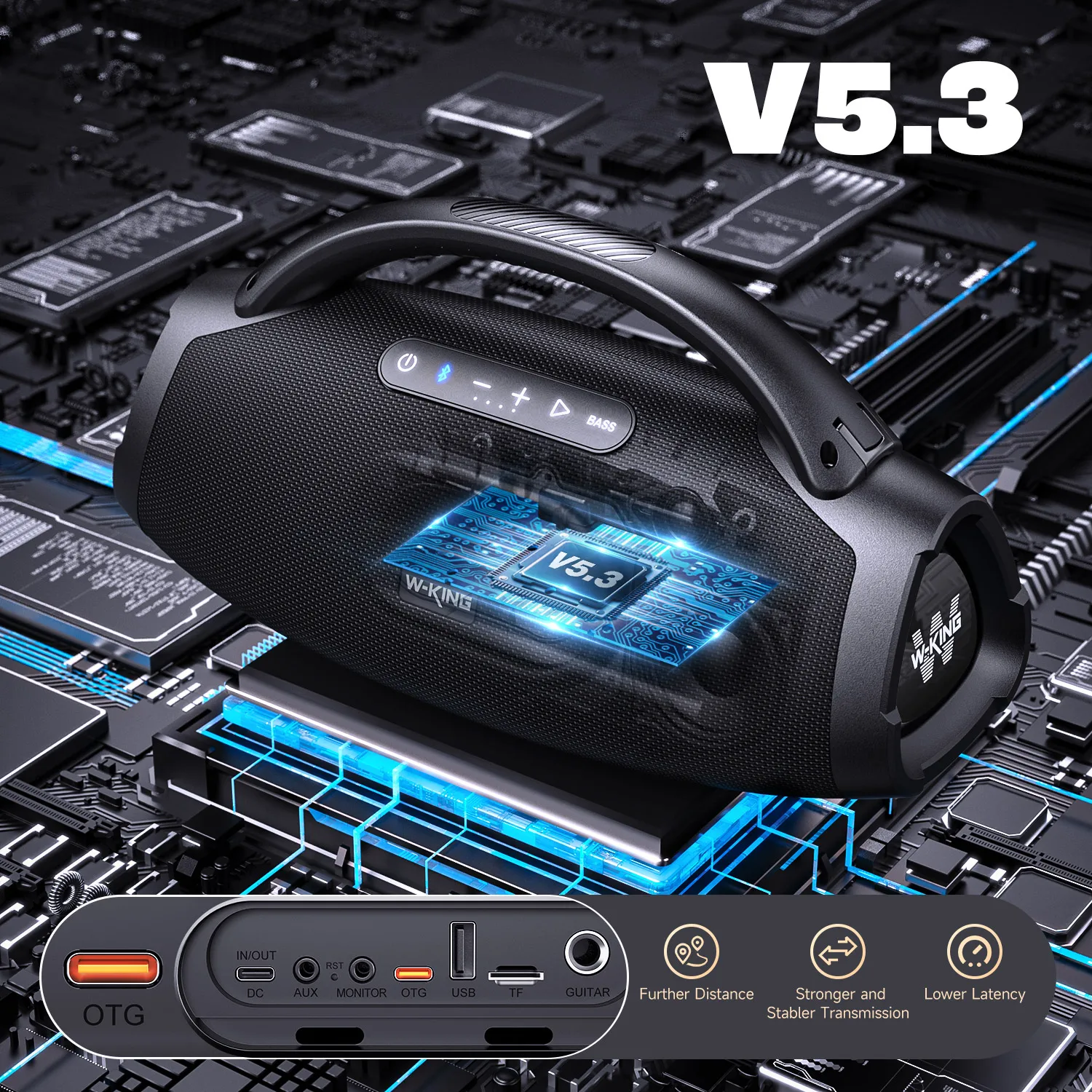 Bluetooth Speaker W-KING 200W RMS Portable Bluetooth Speakers Massive Bass Party Boombox IPX7 Waterproof Large Loud Outdoor