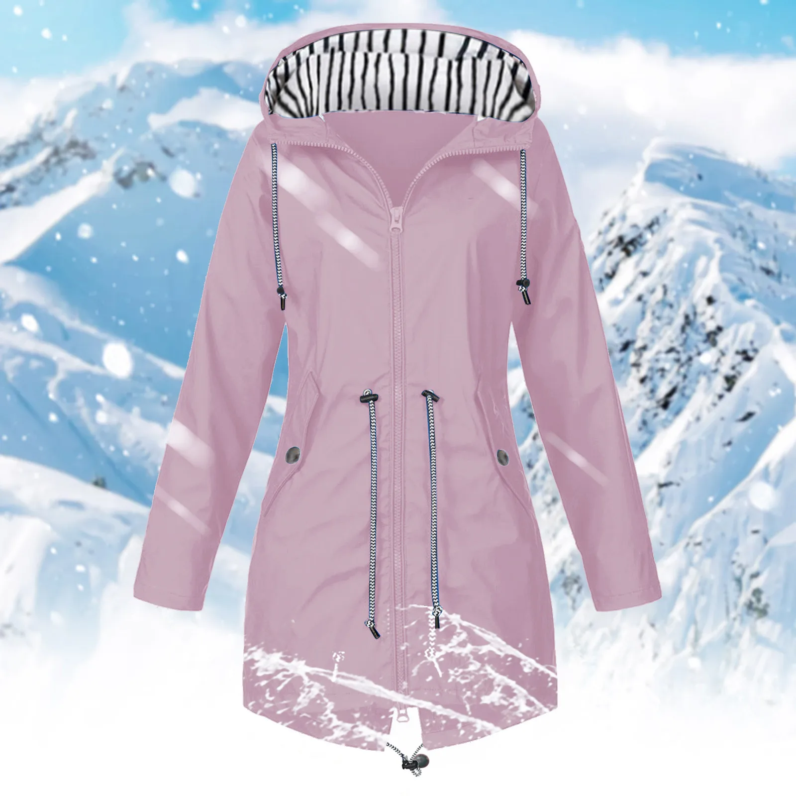 Womens Waterproof Raincoat 2024 Fashion Casual Basic Outdoors Trench Lightweight Drawstring Jackets Hiking Clothes For Lady