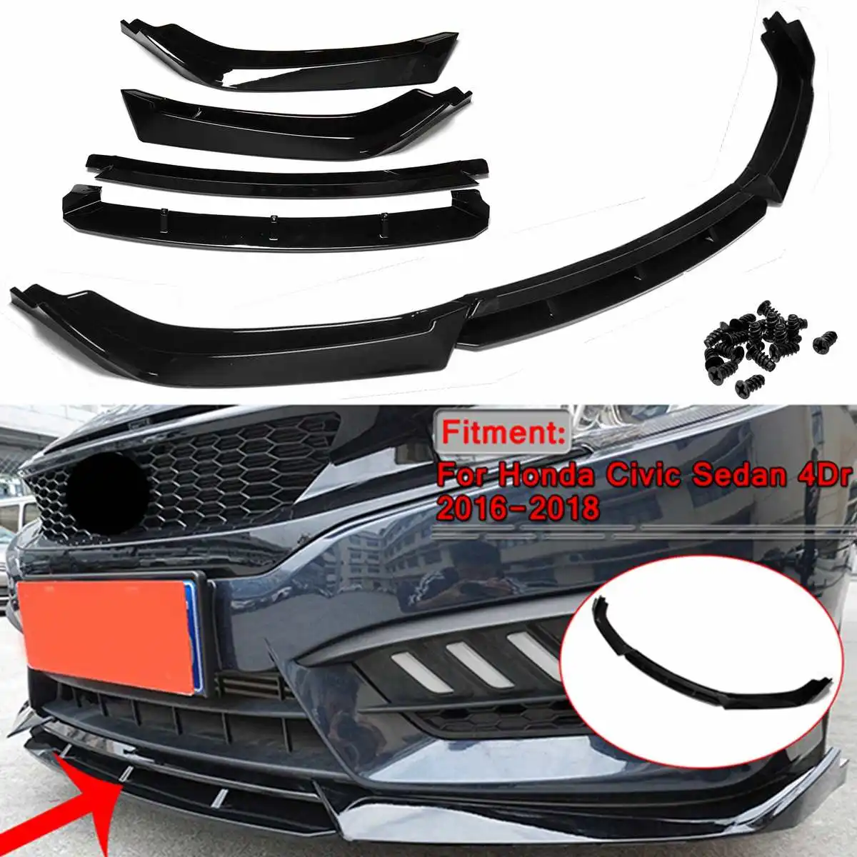 

Car Front Bumper Splitter Diffuser Lip Protector Spoiler Deflector Lips Guard For Honda For Civic Sedan 4Dr 2016 2017 2018