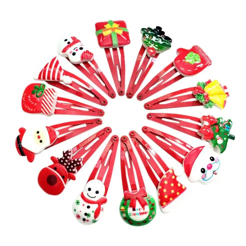 Women Girls Cartoon Christmas Style Snap Hairpins Snowman BB Hair Clips Santa Claus Metal Snap Barrettes Randomly Send