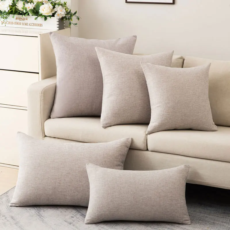 Scandinavian ins style solid colour pillow cover heavy cotton linen living room sofa cushion winter waist pillow case 3